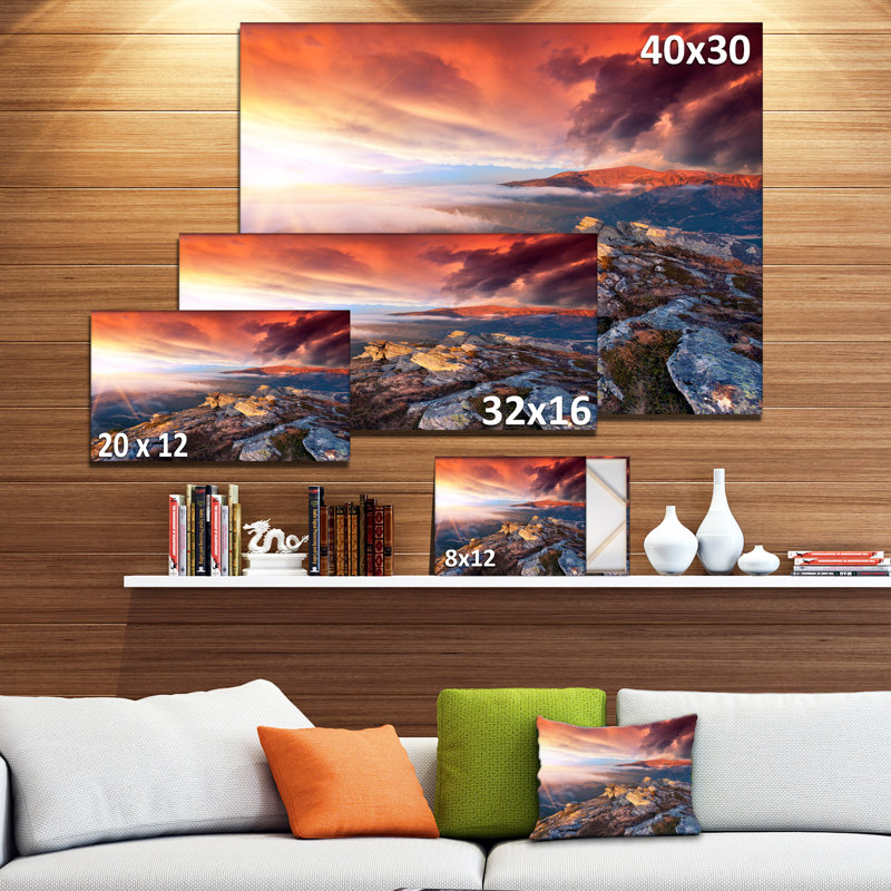 « couleur de ciel d’automne et de montagnes », impression sur toile tendue, H 16 po x l 32 po x P 1 po
