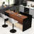 63" Modern Kitchen Island With Marble-Look Surface, LED Lights & Grille Design For Dining Room, Living Room(Island Only)-991434126