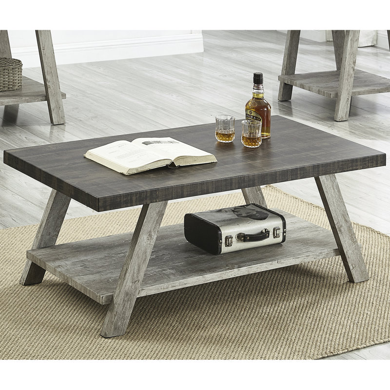 Style Coffee Table - Weathered And Gray Wood Combination Extra Storage & Contemporary, Charcoal, Gray