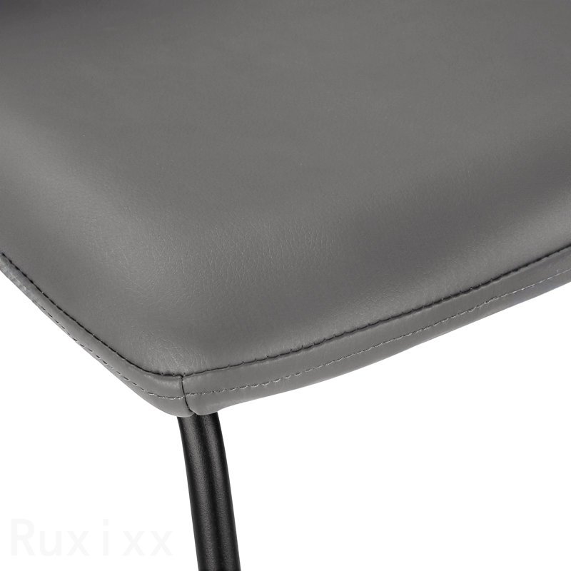 Gray Leather Look Black Metal Bar Height Office Chair, Standing, Computer Desk Work, Contemporary Modern