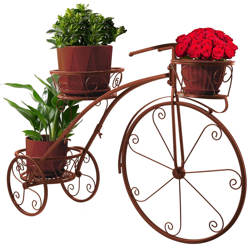 Support à plante tricycle pour 3 pots de fleurs, Bronze