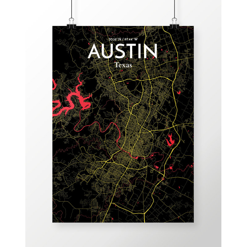 Austin City Map - No Frame Print, 91cm H x 61cm W x 0.13cm D
