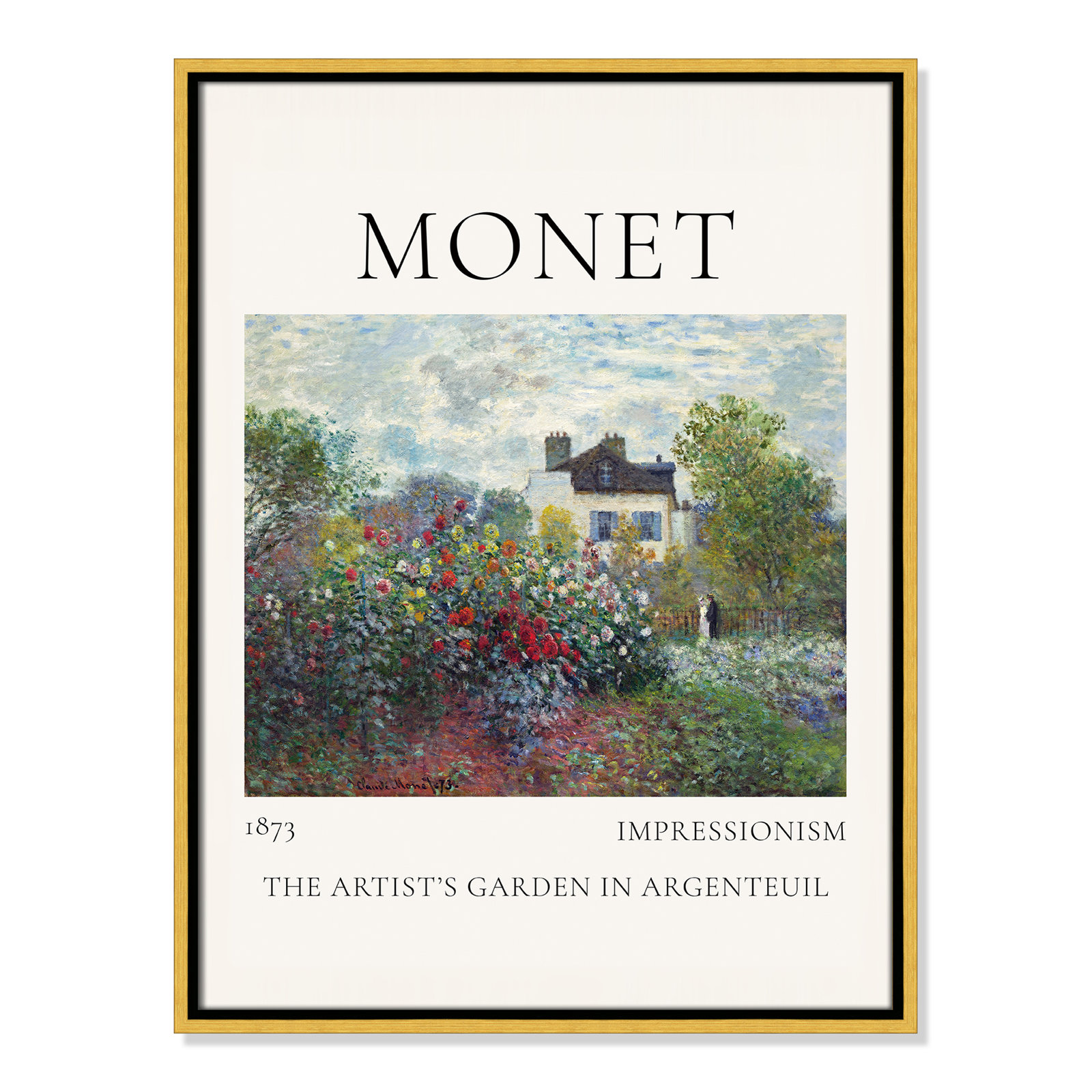 Rocchetto "Artists Garden in Argenteuil" Print, Gold Floater Frame, No, 25.5" H x 19.5" W x 2" D