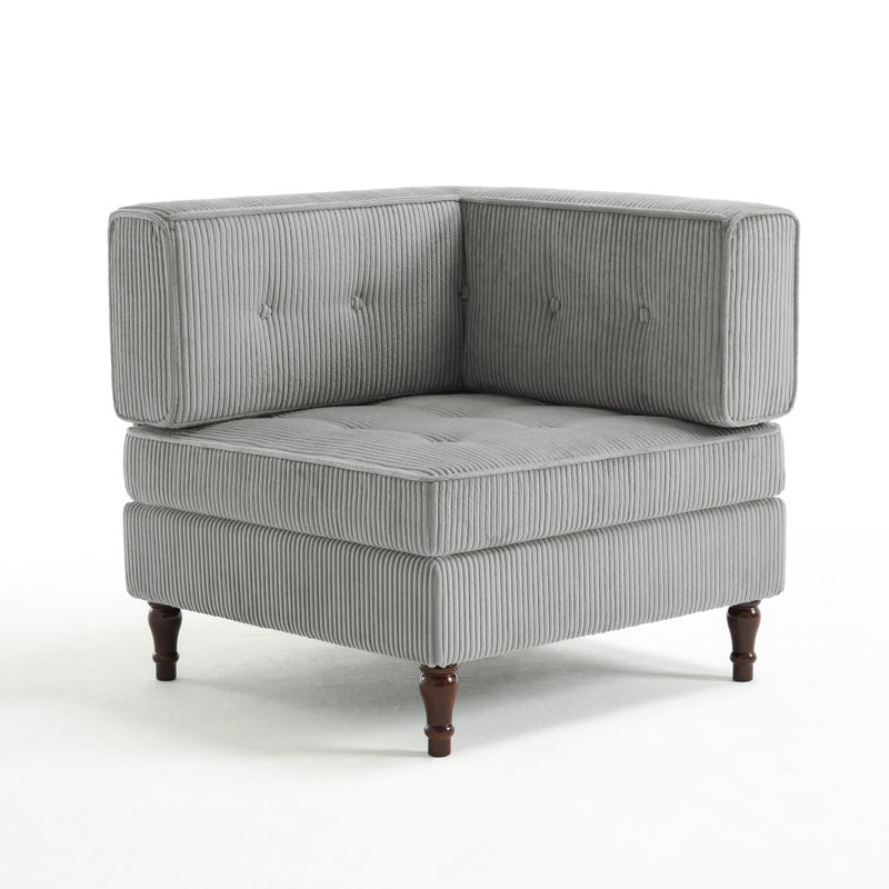 Tufted Corduroy Modular Armchair, Light Gray