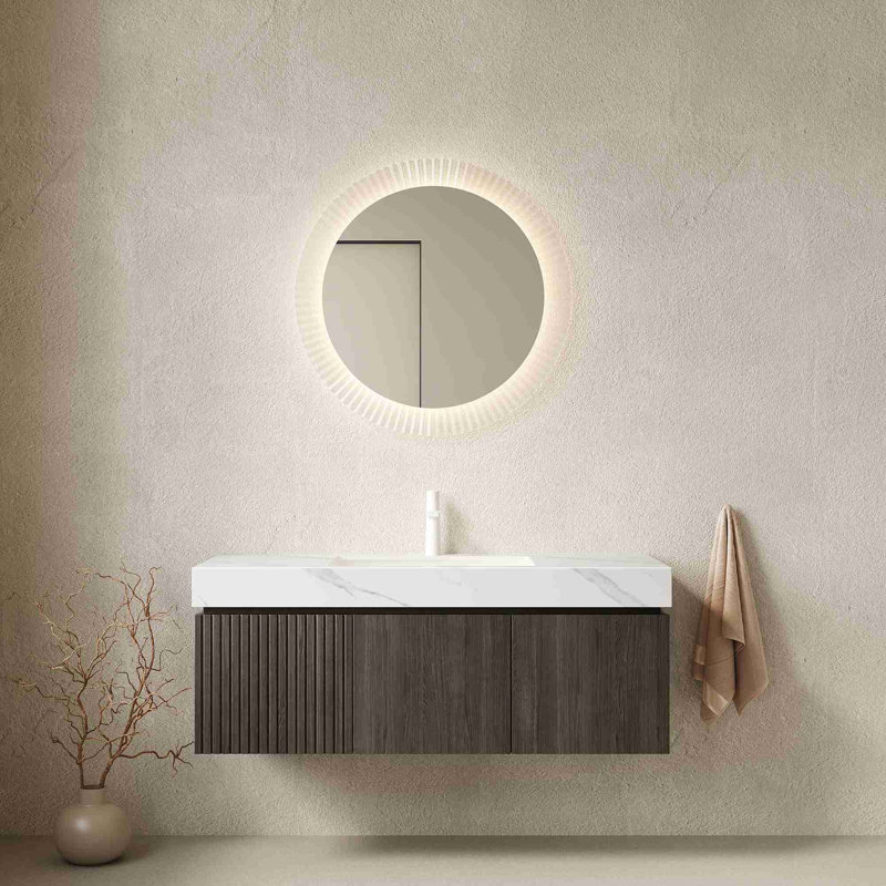 Meuble-lavabo moderne flottant, Espresso, Blanc de Carrare