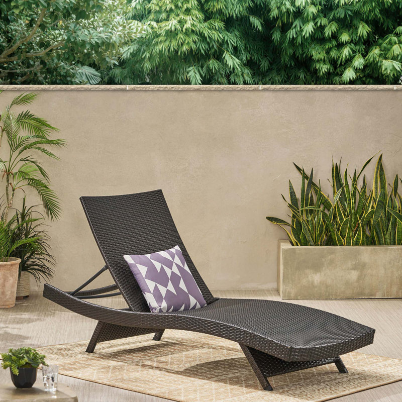 Chaise longue de plage en osier PE Cusion, Brun, 1