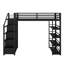 Lit mezzanine double en métal avec tablettes, armoires et garde-robe
