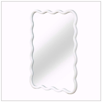 Wavy Rectangle Solid Wood Frame Decorative Mirror