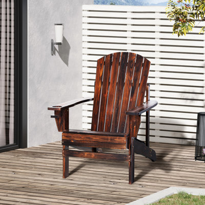 Patio Lawn Wooden Chair - Weather , Cup Holder, Brown, For Deck, Garden, Backyard, Fire Pit Ideal Patio, Lawn, Backyard Reliability