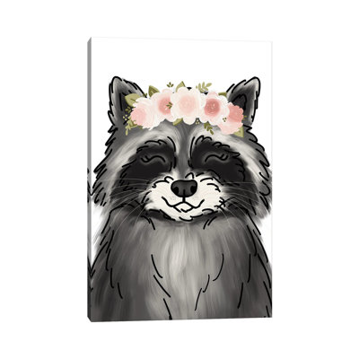 Floral Crown Raccoon 1 Piece Wrapped Canvas Wall Art