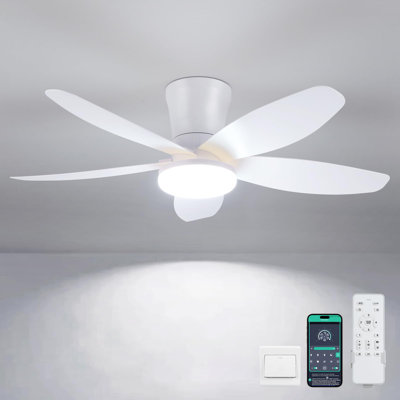 36/42/48" Flush Mount Low Profile Ceiling Fan With Light And Remote/app Control