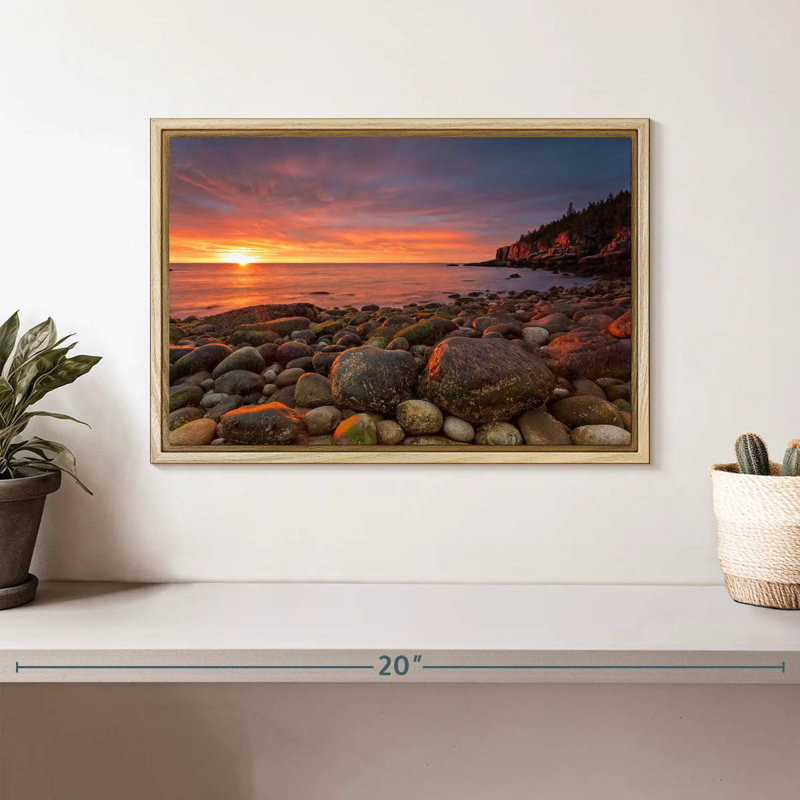 Lever de soleil au parc national d'Acadia, Cadre flottant en bois naturel, 13 po x 9 po