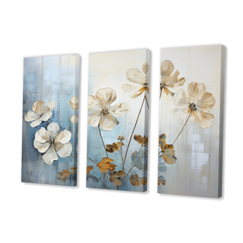 Golden Blue Geraniums Bloom III - Geraniums Wall Decor Set, 32" H x 48" W x 1" D