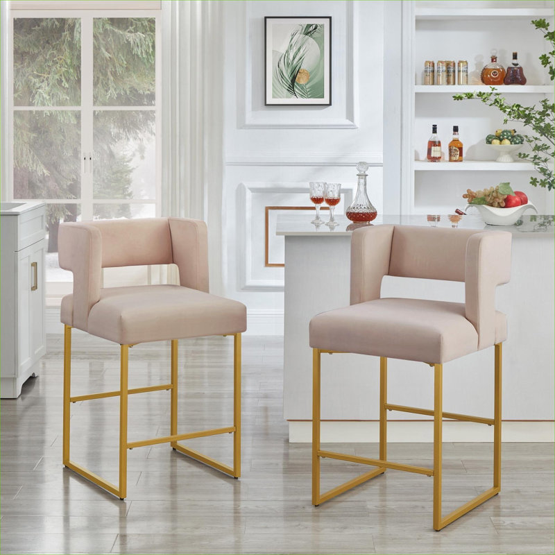 Tabouret à hauteur de comptoir moderne avec dossier ouvert carré et pieds robustes en fer, ensemble de 2 chaises de bar polyvalentes
