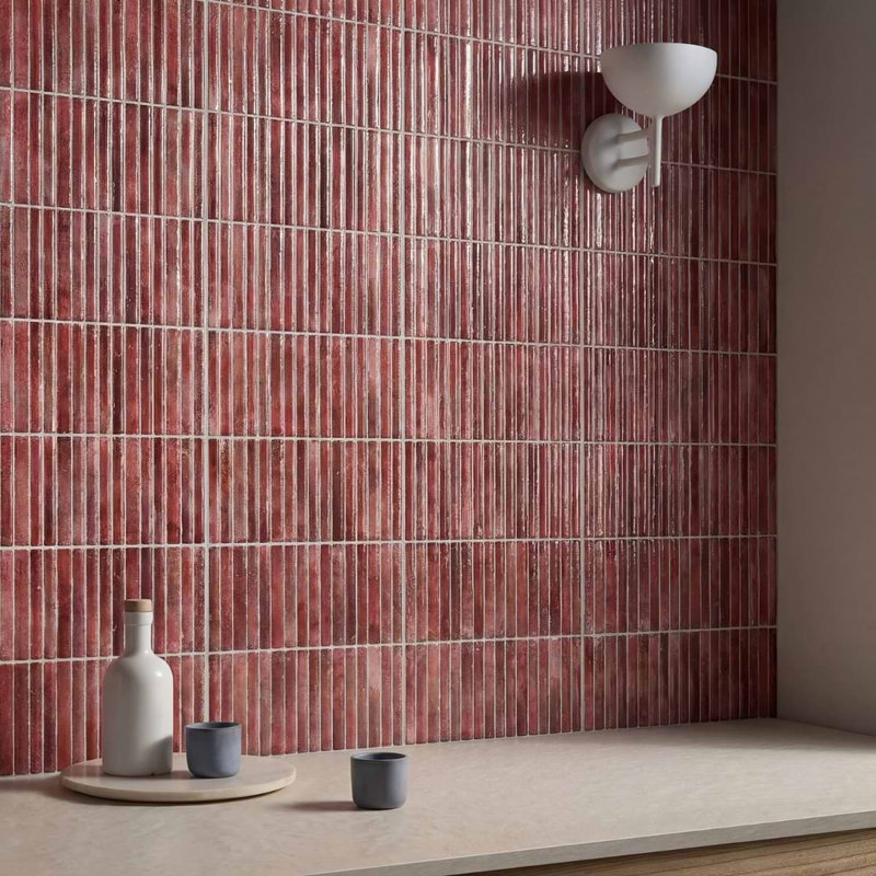 Curve Fluted 6X12 3D Glossy Ceramic Tile, Red