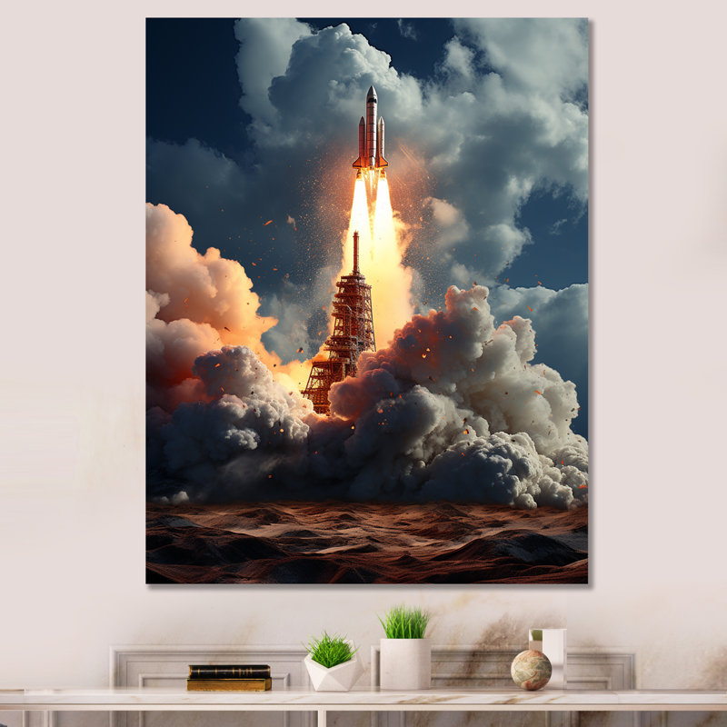 " Rocketship Launch II ", 12" W x 20" H, Wrapped Canvas