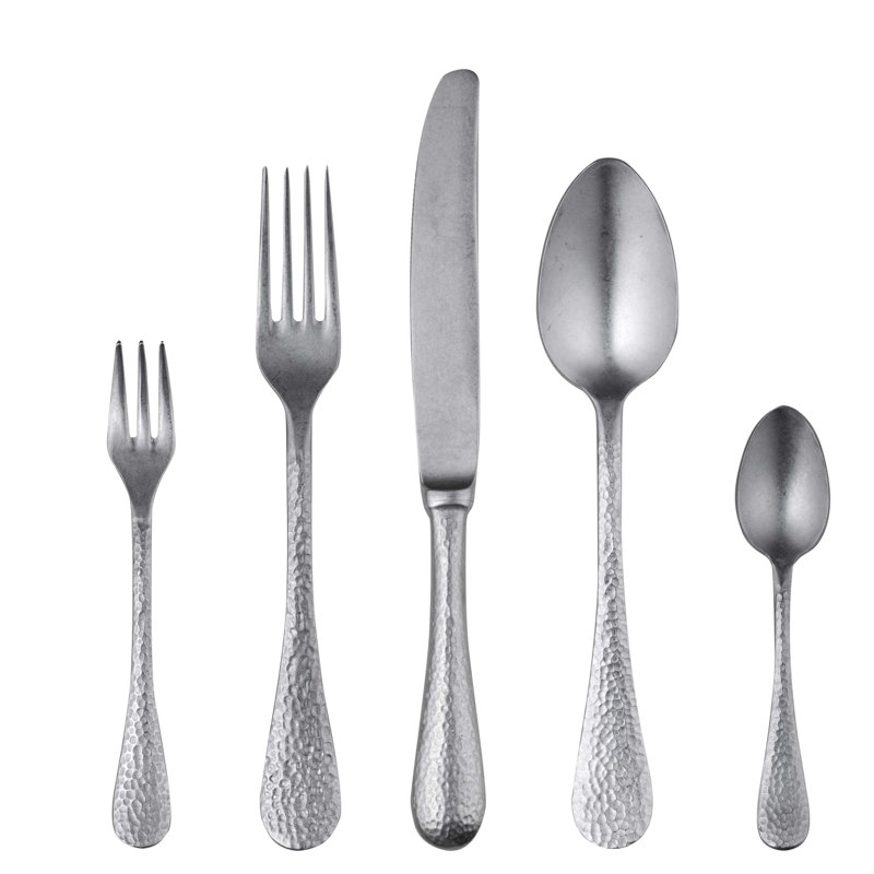 Epoque Flatware Set with Cake Fork and H/H Knives - 30 Pieces - Pewter, Pewter