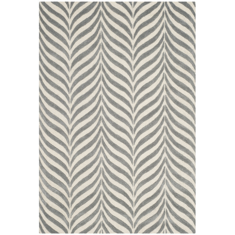 Tapis rayé touffeté à la main ivoire / gris Zandbergen, Rectangle 6 pi x 9 pi