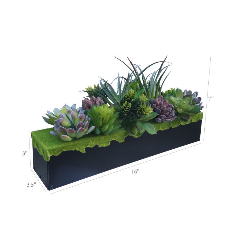 Artificial Pre-Made Succulent Wood Planter Arrangement 10 Pieces Assorted Fake Succulent Plants