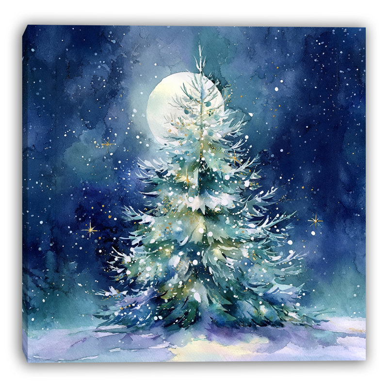 Moonlit Evergreen Wrapped Canvas Wall Art, 12" H x 12" W