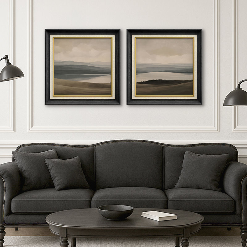 «Mute Mountain Lake Valley Scenic Landscape», ensemble de 2 reproductions d'art encadrées, H 26 po x l 26 po