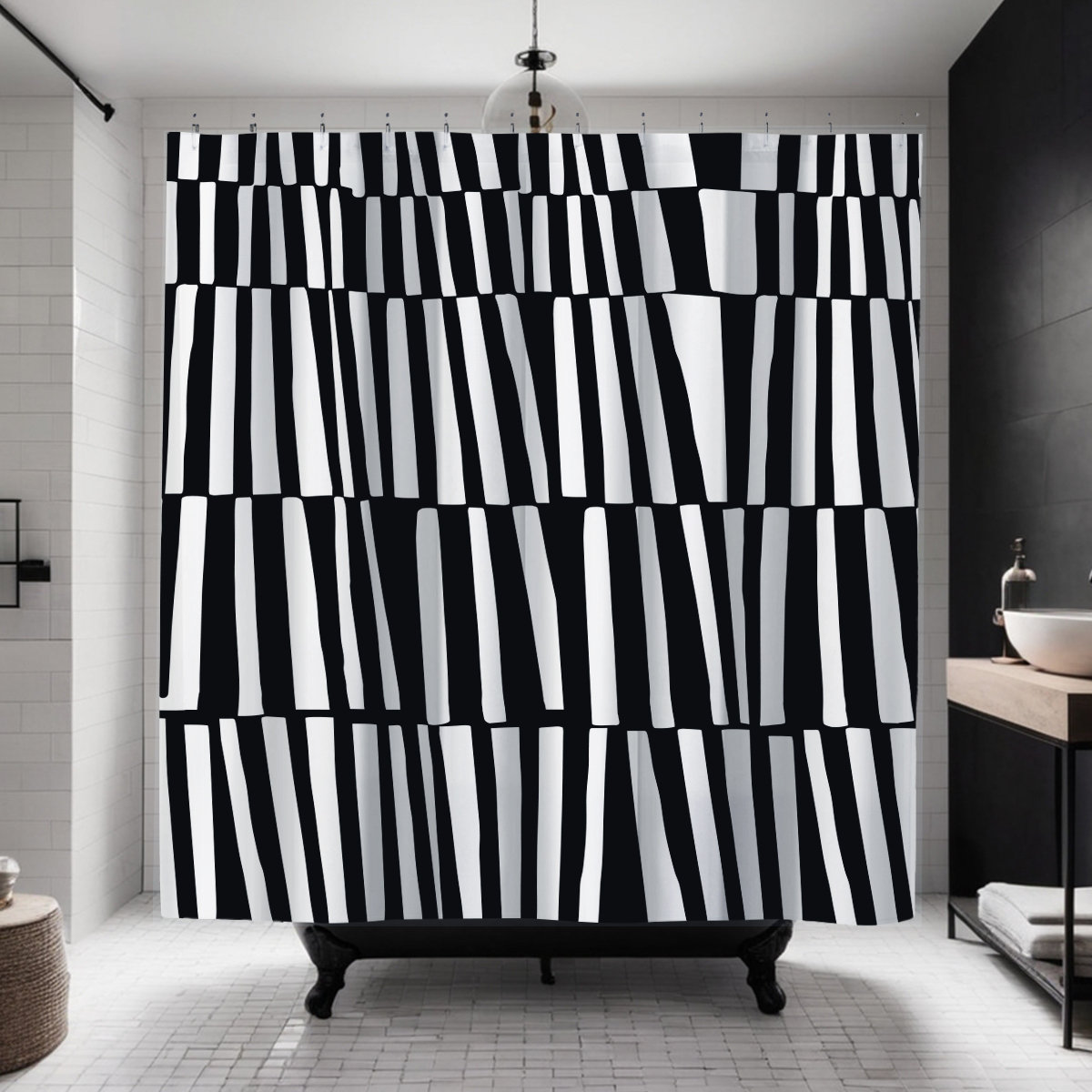 Thora Abstract Mid-Century Shower Curtain, Black