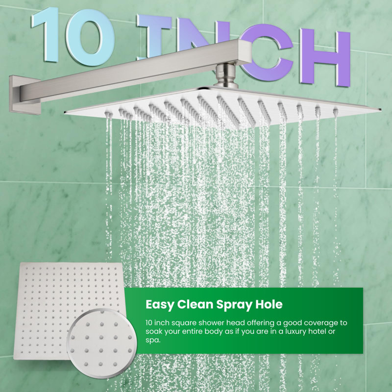 10-Inch Square Rain Shower Head, Handheld Shower, 59-Inch Shower Hose, 13.7-Inch Shower Arm, Handheld Holder, Brushed Nickel