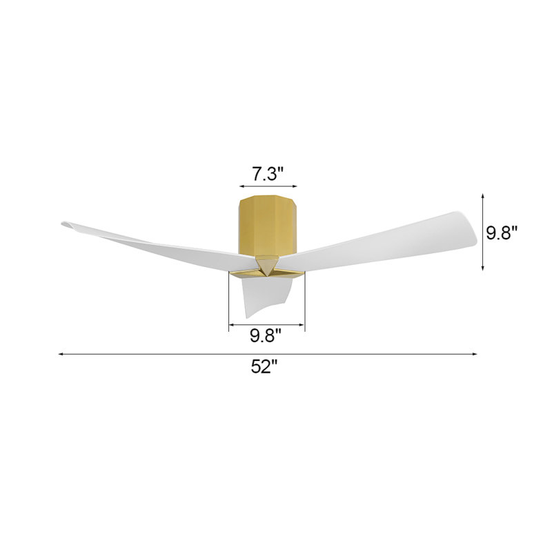 52 In. 3 Abs Blades Indoor Flush Mount Ceiling Fan Without Light, Gold, White