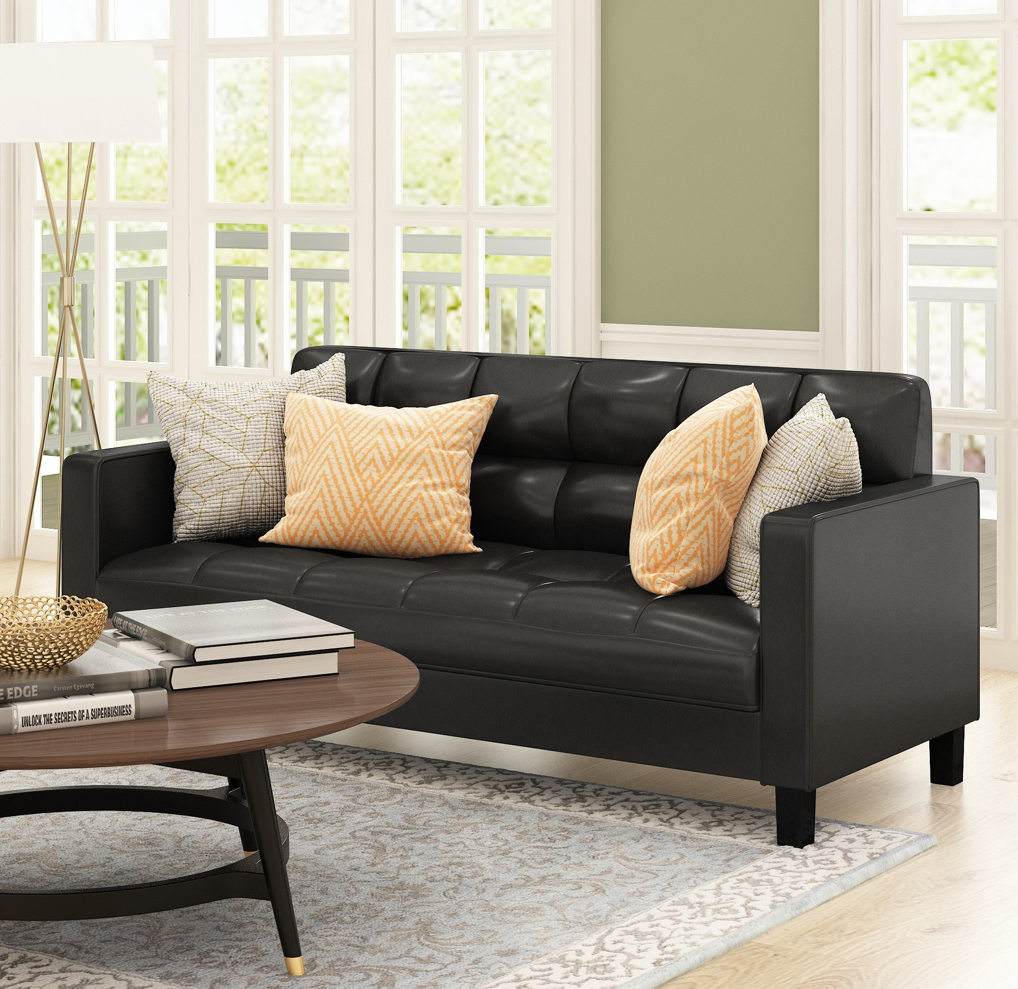 Ebern Designs Tuskegee 74.5" Faux leather Square Arm Sofa & Reviews ...