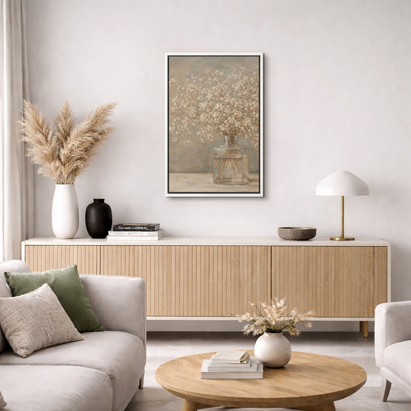Douce œuvre botanique, images de chambre à coucher, impression sur toile encadrée, H 36 po x l 24 po, Cadre flottant blanc