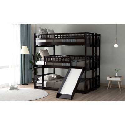 -Full Triple Bed, Color, Pine Wood, Vertical Space Utilization, Convertible And Slide, Suitable For Sleepover Gatherings, 78.7"L X 87.3"W 76.5"H Dimensions Wood Frame, Bedroom Option, Built-In