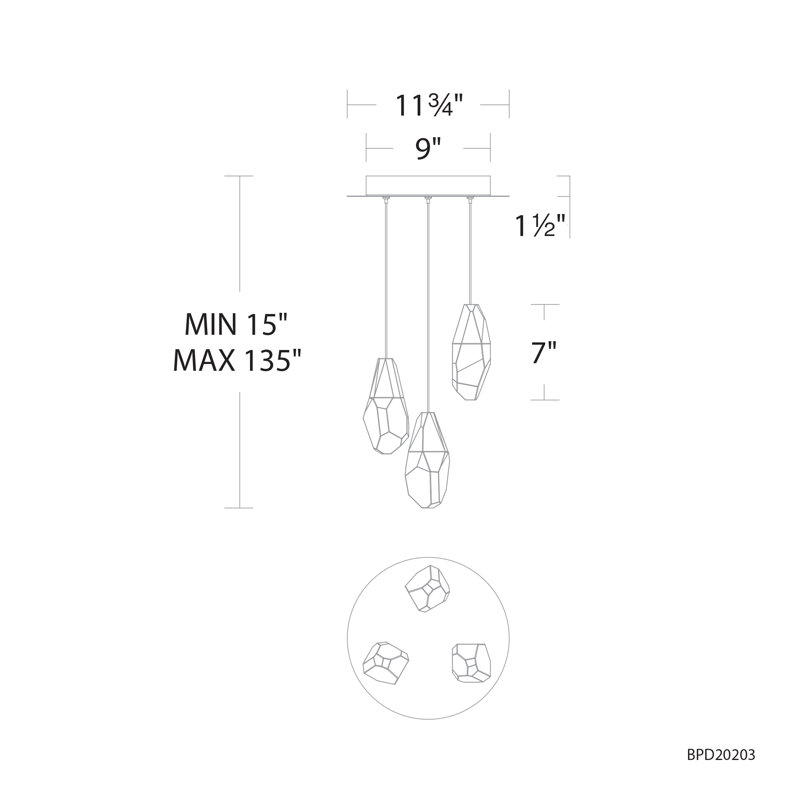 Martini 3 - Light LED Pendant, Polished Nickel, Clear Optic Crystal