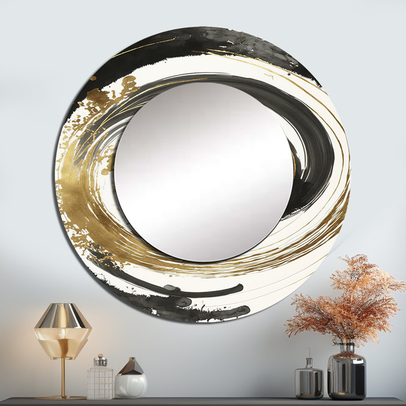 Miroir décoratif rond en spirale noir et doré Rabkin, 23 po x 23 po