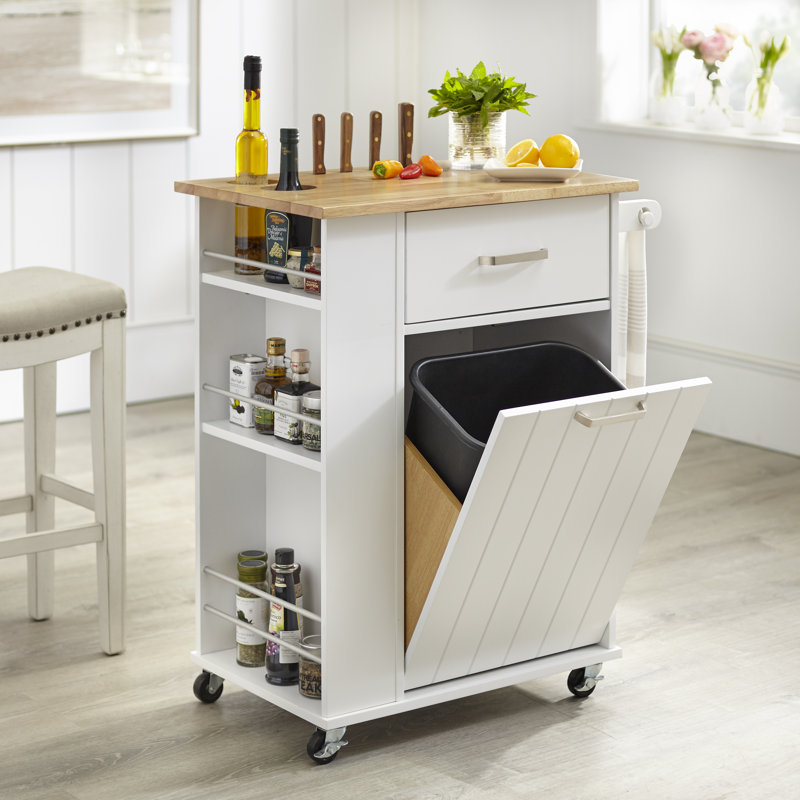 Audy Solid Wood Top Kitchen Cart, White