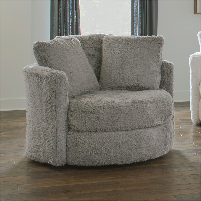 Fauteuil d'appoint pivotant Rane, chenille, forme de tonneau, bois massif, Gris chenille