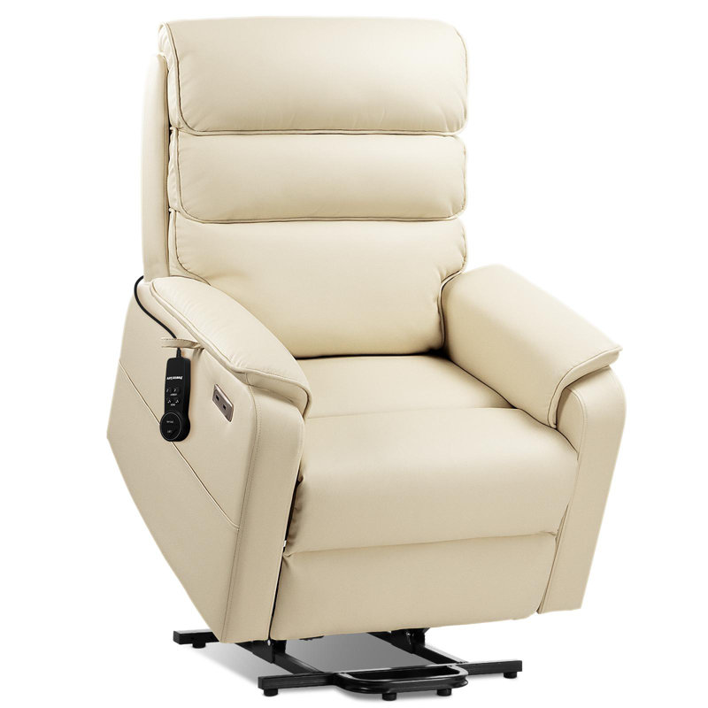 Dual Motor Lay Flat Power Lift Chair Recliner for Elderly with Massage and Heat, Electric Lift Recliner with Infinite Position, USB A&C (T6011 - Breathable Faux Leather, Cream White)