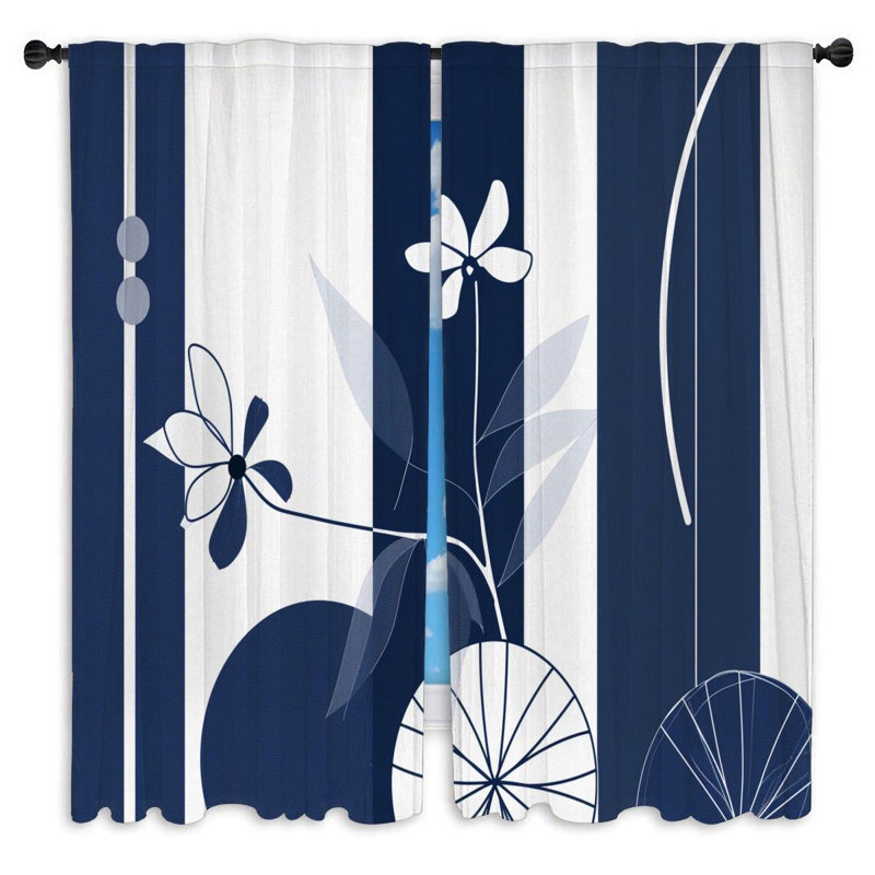 Flower pattern Window Curtains  Abstract Blooms Drapes - 2 Panels, L 20 po x L 61 po