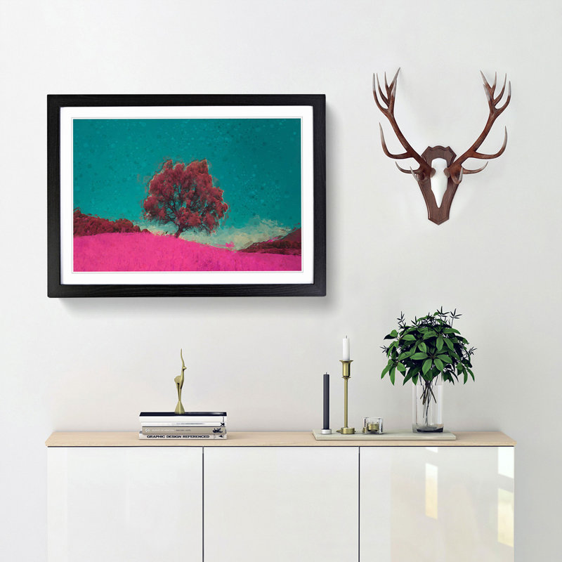 A Pink Tree in Malaga Spain in Abstract - Framed Print, 48cm H x 65cm W x 2cm D, Black Framed