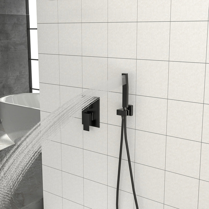 Dual Shower Head - 10 Inch Ceiling Mount Square Shower System With Rough-In Valve, Matte Black