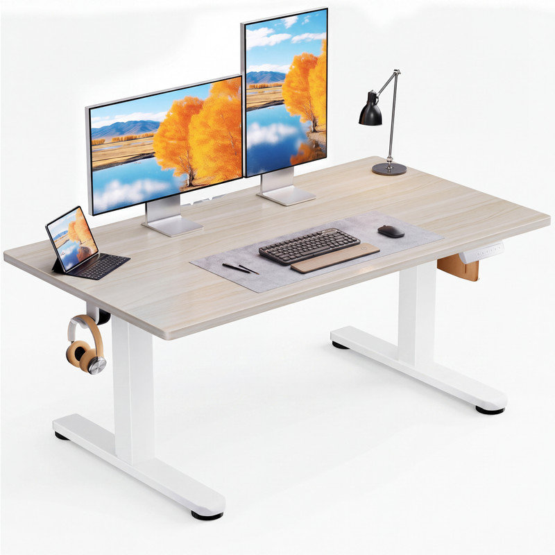 Bureau assis-debout électrique à hauteur réglable avec 4 mémoires de réglage, système de gestion des câbles, crochet, capacité de charge de 80 kg