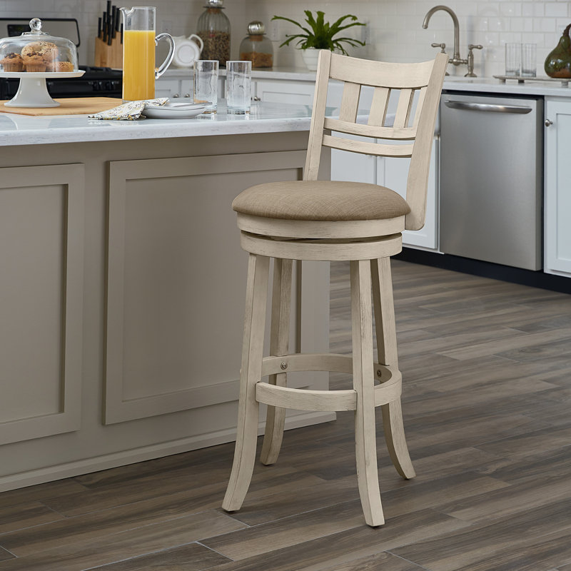 Beecroft Swivel Upholstered Counter Stool with Solid Wood Frame, Antique White
