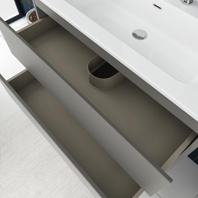 36 po Meuble-lavabo mural avec lavabo en céramique intégré, Gris