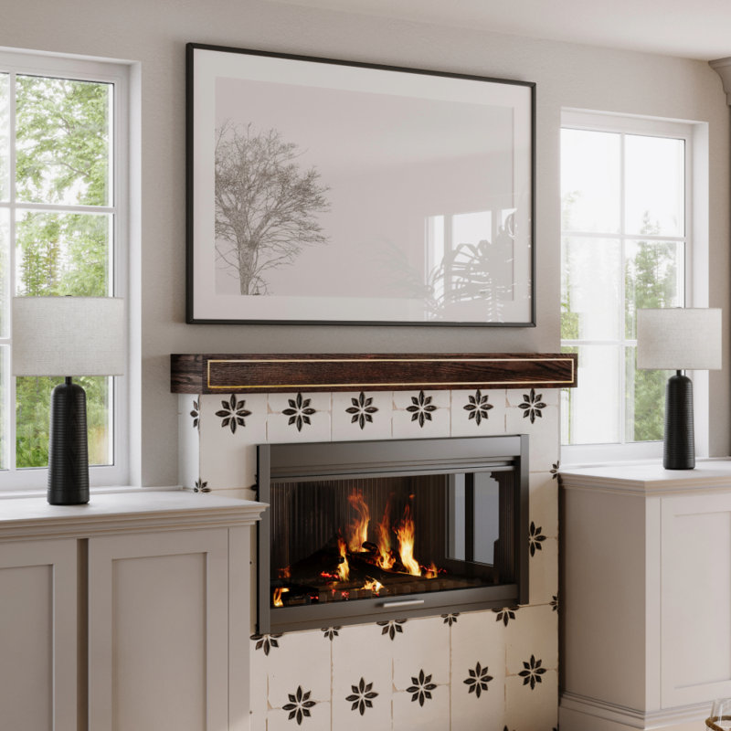 Modern Ember Oak Park Fireplace Mantel Shelf Oak Wood - Handcrafted, Coffee Bean, 72"