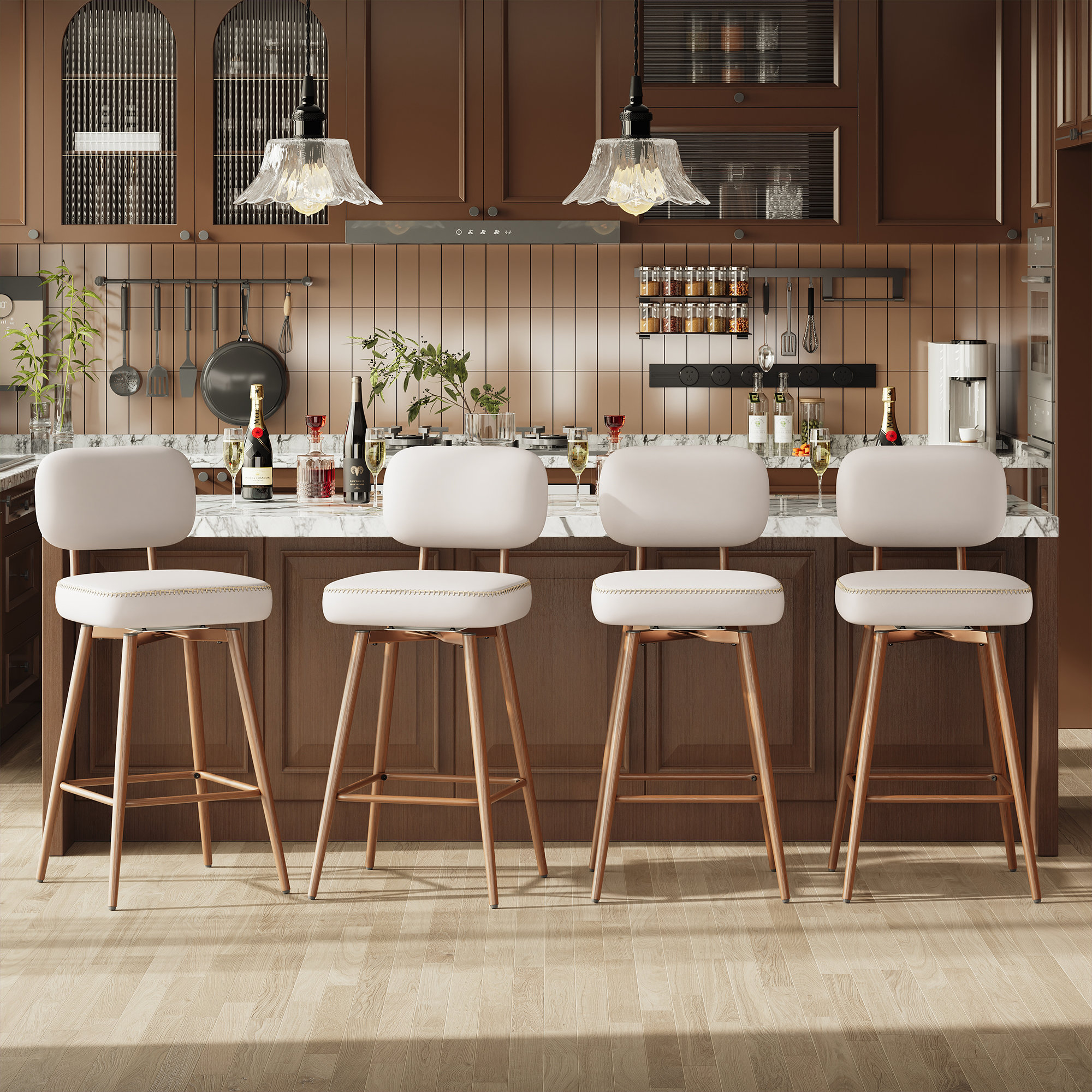 17 Stories Modern Swivel Upholstered Counter Stools with Metal Frame ...