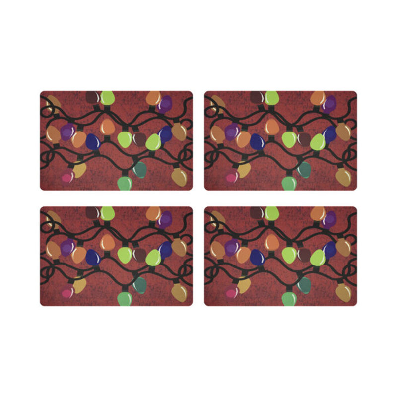 Xmas Vegan Leather Rectangle Placemats, Red