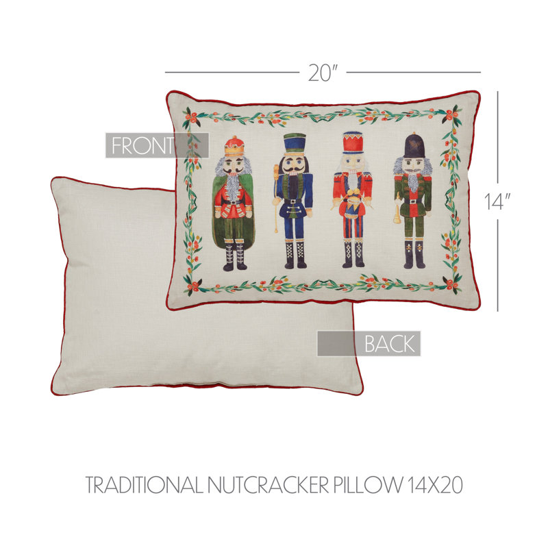 Coussin brodé cerf et pin 18, Crème / vert / rouge