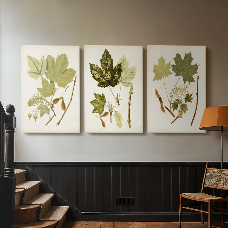 Antique Leaves IV - Toile tendue avec châssis sur mesure - 3 pièces, H 48 po x l 96 po
