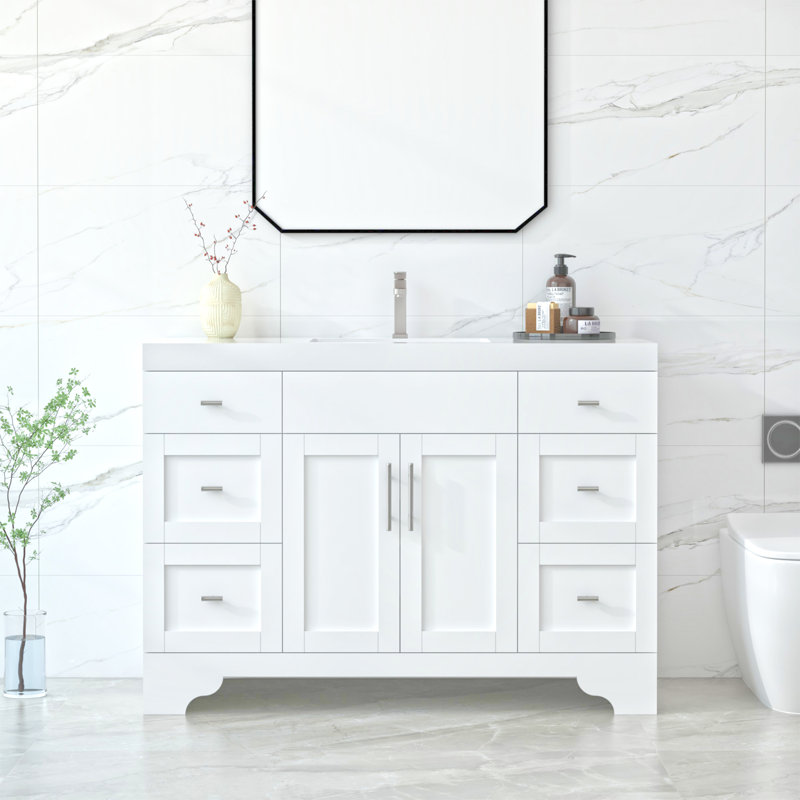 Aurilla 48 in. Single Sink Freestanding Bath Vanity in Matte White with White Carrara Quartz Top, White