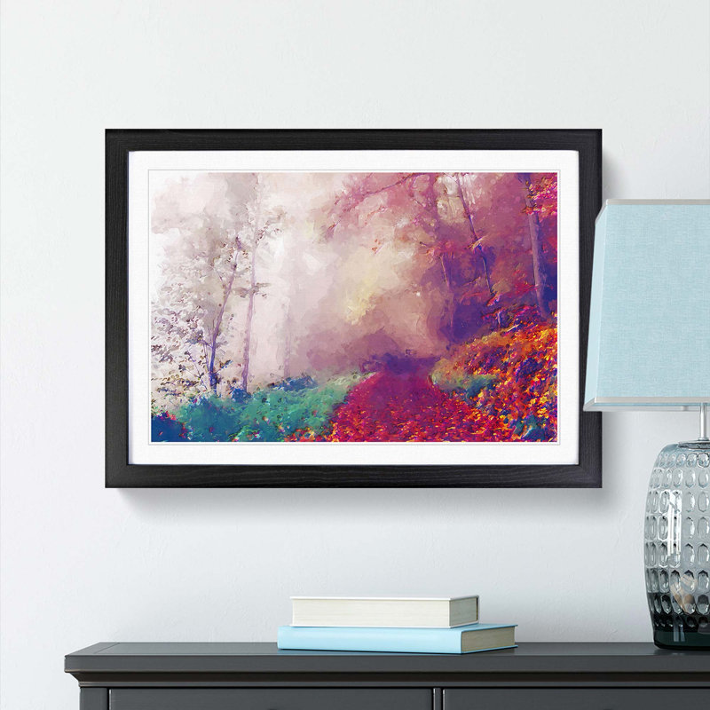 Forest Pathway in Abstract - Picture Frame Graphic Art Print, 48cm H x 65cm W x 2cm D, Black Framed