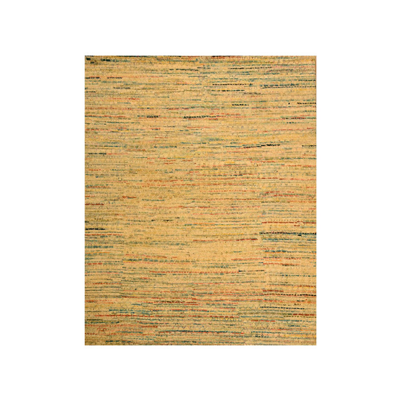 8'x10'3" Golden Yellow Striae Design Wool and Sari Silk Hand Knotted Rug G76190